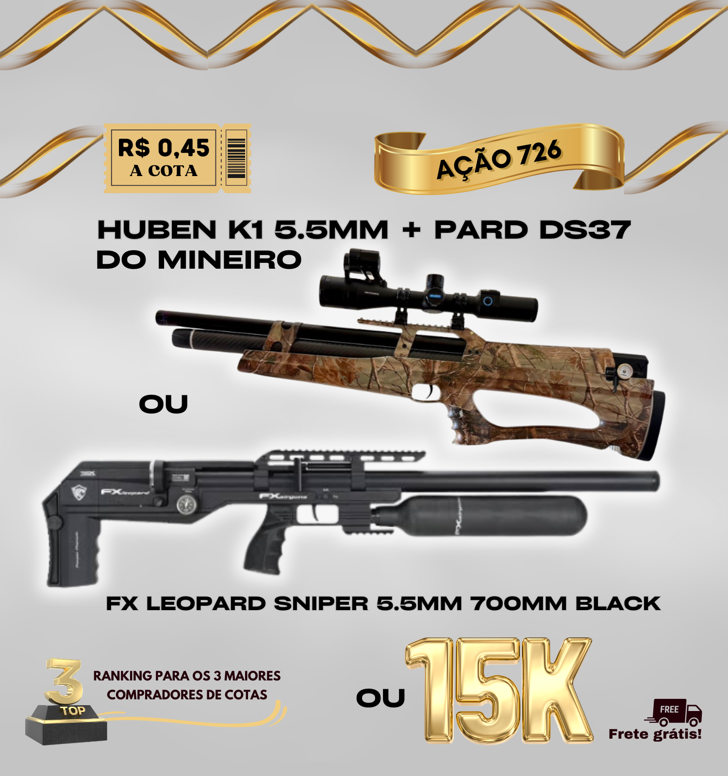 FX LEOPARD SNIPER 5.5MM ou HUBEN K1 5.5MM + PARD DS37 DO MINEIRO ou 15K NO PIX - RIFA 726